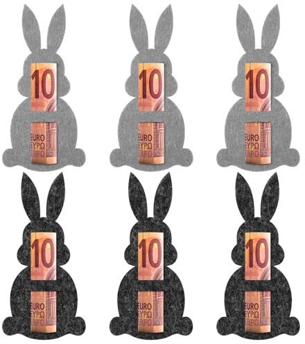 Hestya Ostern Geldgeschenke Set mit 6 Filzdekorationen Geldgeschenk Verpackung Filz Osterhasen Ostereier Geschenk Lustige Osterdekoration zum Verschenken für Geld(Dunkelgrau,Klassische Hasen)