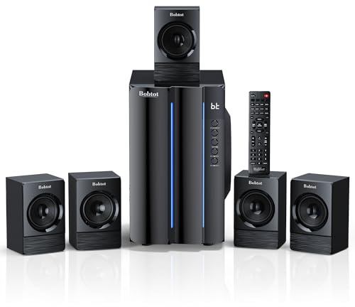 Bobtot Sistema de sonido envolvente de cine en casa para TV - Subwoofer de 6.5 pulgadas, 800 W, pico de graves profundos 5.1, altavoces satelitales con cable, sistemas de audio estéreo, compatible con