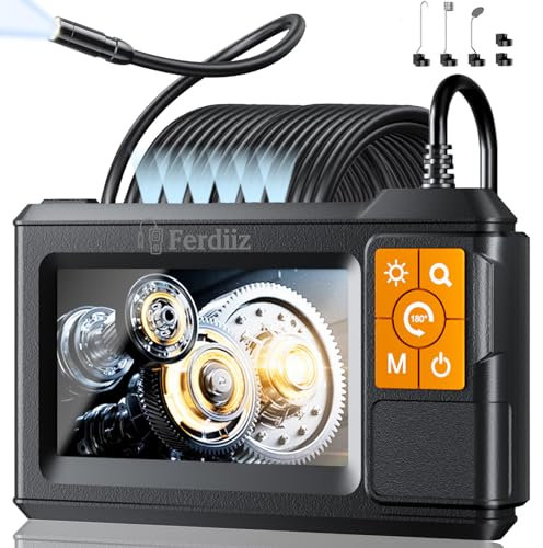 Endoscope Inspection Camera, Ferdiiz 1080P HD Endoscope, 4.3 IPS Screen Inspection Camera with Illuminator, IP67 Snake Borescope, 8 LED Lights, Borescope Wall Inspection Gadgets for Men-10M