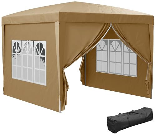 Outsunny Gazebo pop-up impermeabile da 3 x 3 m, per matrimoni, campeggio, feste, tendone con borsa per il trasporto e 2 finestre, colore: cachi