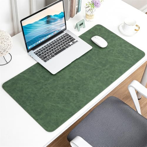 Lifup Schreibtischunterlage, Mauspad mit PU Leder und Rutchfeste Wildleder, Multifunktionales Schreibunterlage Wasserdichte Laptop Office Desktopschutz für Büro und Zuhause Grün 21 x 25.5 cm