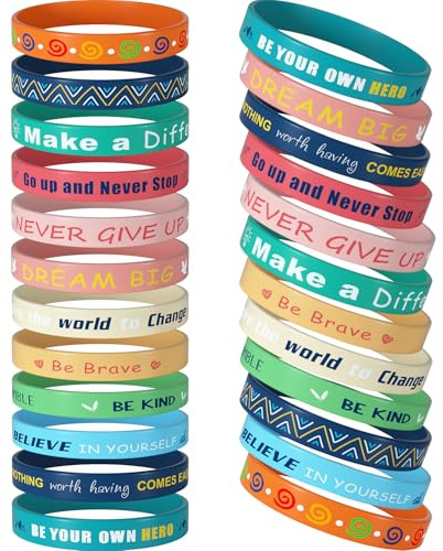 CHRORINE Bracelets motivants en silicone dans 12 designs différents, avec citations inspirantes, 24 bracelets en caoutchouc, parfaits comme cadeaux et adaptés pour l'école, le bureau ou la maison