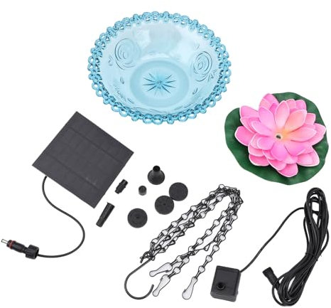 Hanges Vogelbad mit Solarbrunnenpumpe Multi funktionales Becken Solarantrieb Wasserbrunnenpumpe für Kolibri Badefuttermittel Trinken Gartenation Plastik Eisen 500 g 40 cm Kette