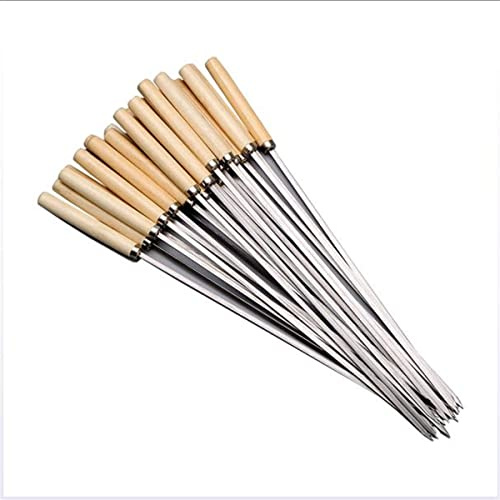 Purzen Brochetas Barbacoa 35cm, Palitos de Acero Inoxidable Reutilizables con Mango de Madera, Pinchos Metálicos para Carne,25pcs