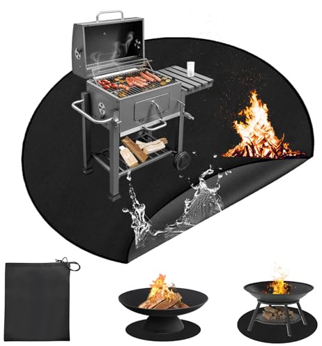 Brandsäkert underlag rund 97 cm brandskyddsmatta 1093 °C grill golvskydd | 3-lagers värmeskyddsmatta, vattentät och vikbar, återanvändbar för terrass, gräsmatta, camping och eldskålar, robust
