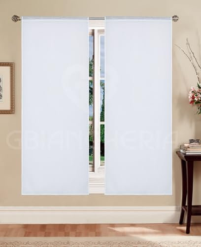 GBiancheria Coppia Tende Tinta Unita Eleganti e Versatili con effetto Lino 45x150 45x240 per Finestre e Portefinestre Pronte da Appendere (Bianco, 45x150 cm)