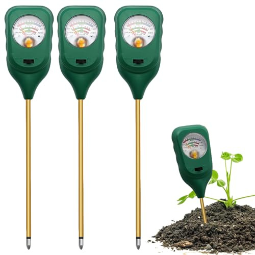 Behogan 3 Stück 3-in-1 Bodenmessgerät: Bodenfeuchtigkeitsmessgerät mit pH, Boden-pH-Messer Quadratisches Bodenprüfgerät für Gartenbau, für Pflanzenerde, Rasen und Landwirtschaft (3 Stück)