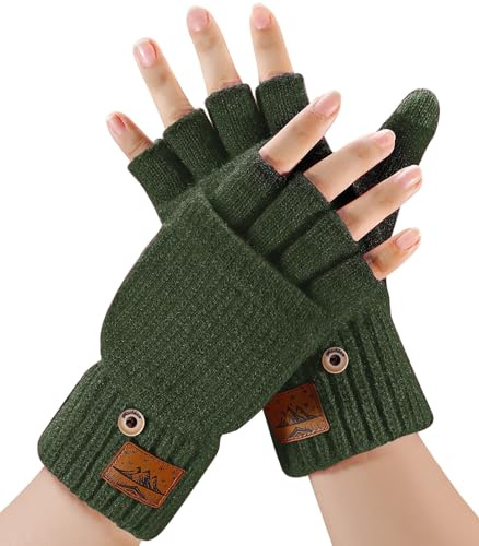 CHENMEI Gants d'hiver pour Hommes Femmes - Gants Demi Doigts Convertibles,Chaud Mitaines,Gants sans Doigts Doublés en Alpaga,Gants d'hiver à Écran Tactile,pour Hommes et Femmes Intérieur et Extérieur