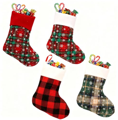 JynxtoyZeal Medias de Navidad, 4pcs Medias de Navidad de Papá Noel, Calcetines Navidad Decoración para Colgar,Medias de Navidad Bolsas de Regalo