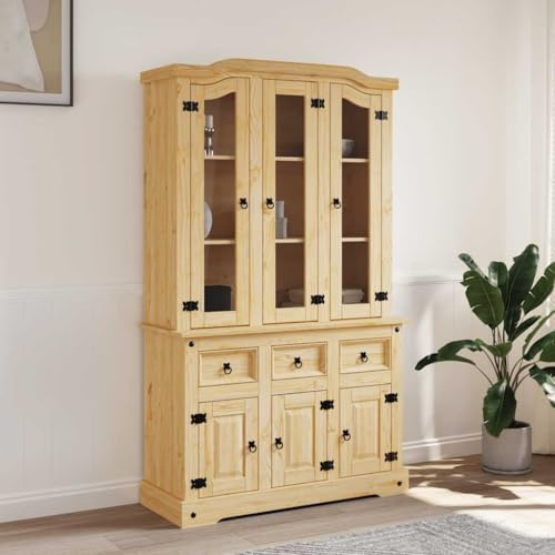 Highboard Corona Brown 112x43x196 cm Solid Wood Mexican Pine-Furniture,Cabinets & Storage,Buffets & Sideboards