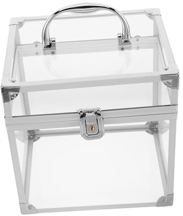 Toyvian Vinyl Record Storage Box Transparent Acrylic Desktop Organizer With Carry Handle Heavy Duty Dustproof Protection For Home Office Music