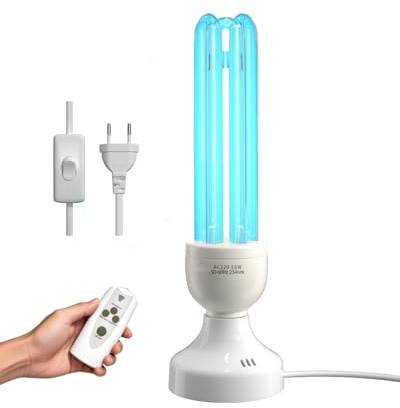 BrightArk 55W UV-bakteriedödande UVC-lampa ultraviolett ozon lampa med fjärrkontroll och 3 timer, dubbel sterilisator med 254nm UVC-sterilisering kvartsrör för sovrum, kök, toalett