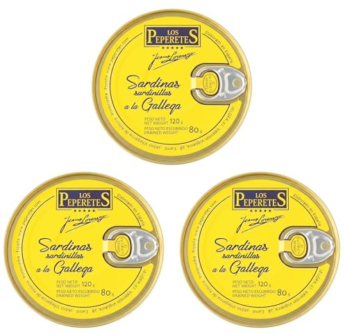 LOS PEPERETES x3 Lata Sardinillas a la Gallega 120 g | Sardinas Pequeñas Gourmet Gallegas | Conserva Artesanal en Salsa Tradicional con Aceite de Oliva y Pimentón | Sabor Auténtico del Atlántico