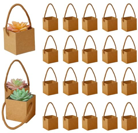 40 Pcs Scatole Regalo Per Piante Grasse, Confezioni Per Piante Grasse Vasi Da Fiori, Mini Vasi Con Involucri Di Carta, Para Cumpleaños,Bodas,Baby Showers,Regalos De Fiesta, per vasi da 5,1 cm, Marrone