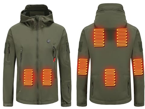 VNHGNHG USB Elektrisk Värmejacka för Män, Vinter Fleecefodrad Parka Moto Bikerjacka, Varm Softshell Skidjacka