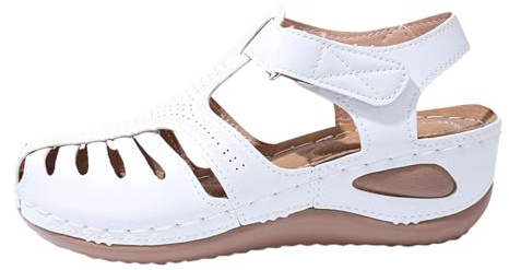 YIzdegg sandaler dam eleganta – sandaletter stängda sommarskor bågstöd tofflor halkfria utomhussandaler bekväma andningsbara glid ergonomiska skor med justerbart spänne, Vit, 39