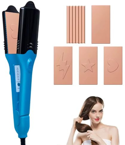 3D Hair Stamper Crimping Iron for Volume, Hair Straightener & 3D Image Hair Imprinting Iron Mit 5 abnehmbaren Platten, Kreppeisen für die Haare, Keramik Kreppeisen Haare für Alle Haartypen