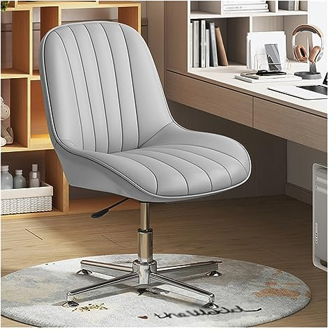 Armlös kontorsstol utan hjul, PU-läderstoppad modern snurrstol med sminkbord, mittrygg ergonomisk justerbar bred sits för sminkbord