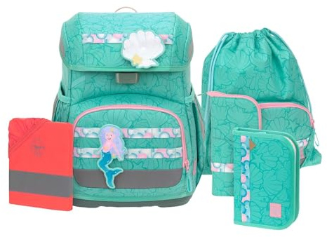 LÄSSIG Schulranzen Regenhülle Light Unique School Set 7-teilig Seashell turqouise türkis