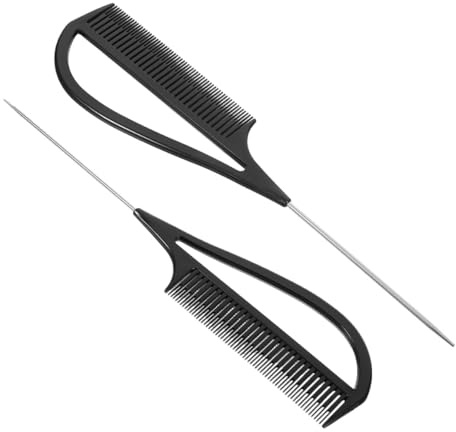 JOINPAYA Peine para Teñir y Separar Cabello 2 Piezas Negro con Punta de Acero Fina, Peine de Raya Ligero para Peluquería Profesional y Mechas, Herramienta para Trenzar y Peinar en Salón