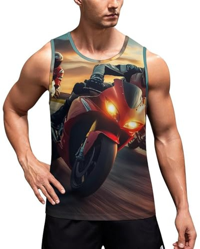 Motorbike Motorcycle Racing Mens Muscle Tank Tops Print Sleeveless T Shirts Workout Fitness Tee Undershirts M