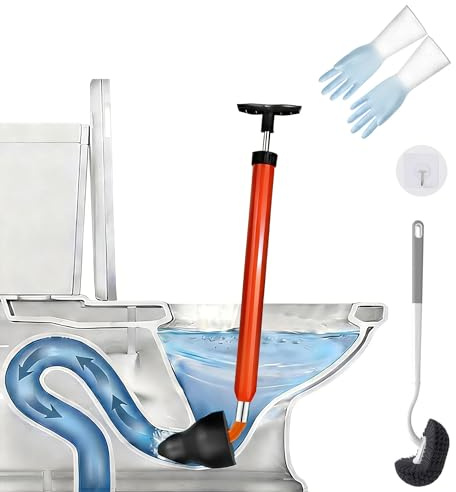 woyoo Set di stantuffo per WC ad alta pressione aggiornato, con testa in silicone più grande, serpenti per sbloccare, serpenti idraulici per WC, strumento per sbloccare il WC per il bagno