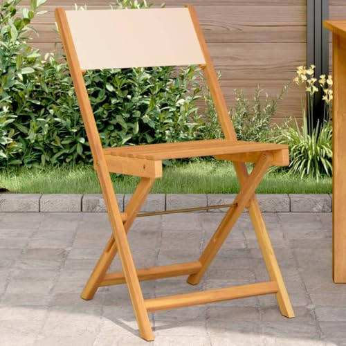 HGBNMER Outdoor Stapelbare Bistrostühle 2 STK. Beige Massivholz Akazie & Stoff Faltbare Gartenstühle für Terrasse Balkon