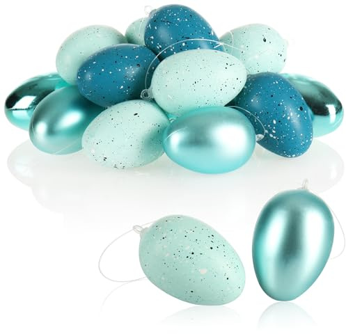 com-four® 18x Ostereier zum Aufhängen, 6 cm gesprenkelte Deko-Eier | Hänge-Deko für den Osterstrauch - Osterdekoration zum Anhängen