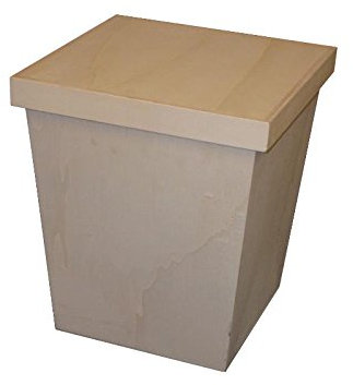 GRECA Papelera de madera. Con tapa. Madera de chopo en crudo, para pintar. Medidas (ancho/fondo/alto): 27 * 26 * 30 cms.