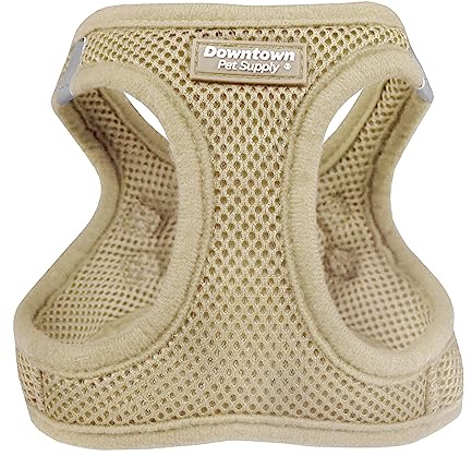 Downtown Pet Supply Step-in Dog Harness – No Pull, Adjustable Padded Mesh with Reflective Trim, Secure Buckle Strap – Comfortable & Breathable Small Dog Harness, Medium, Khaki