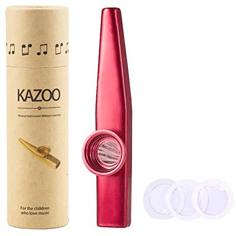 WANDIC Kazoo, Leichte Aluminiumlegierung Kazoo und 3 Membranflötenmembranen Mund Kazoos mit Vintage Geschenkbox, Rot, Kazoo Instrument Profi Kazoo für Alle Altersgruppen, Guter Begleiter für Gitarre