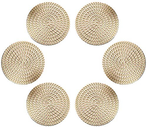 GLOBALDREAM Sottobicchieri Dorati 6 Pezzi - Antiscivolo in PVC per Tavolo, Pranzo, Cucina - Tappetini Isolanti in Vinile (Oro, 10 cm, S01)