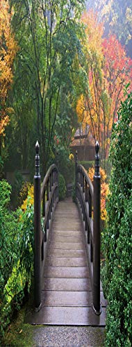A.Monamour Türtapete Selbstklebend Türfolie Türposter 3D Holzfußbrücke In Der Natur des Japanischen Herbst Garten Waldes Vinyl Folie Türdeko Tapete Wandbild Türaufkleber Türtattoo 77 x 200 cm