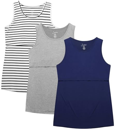Sosolism 3 Pack Camisetas sin Mangas de Lactancia Mujer Amamantar Camisolas Femeninas Maternidad Tops Embarazo Ropa premamá
