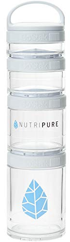 Nutripure | Pilulier Voyage Go Stak Starter 4Pak BlenderBottle | Poudres, Gélules, Collations Pré/Post Entraînement | 4 Compartiments Empilables : 40, 60, 100, 150 ml | Fabriqué en France