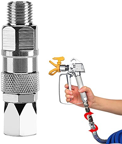 Sprayer Joint 360 Degrees Rotate Stainless Steel Airless High Pressure Spray Gun Hose Swivel Joint Connector Accessories for Paint Sprayers & Hose (1/4inch)