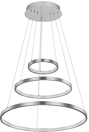 Hängeleuchte Wohnzimmer LED Pendelleuchte Ring Hängelampe Esstisch dimmbar höhenverstellbar, nickel matt, 1x LED 1x 57 Watt 1x 2200 lm, DxH 51x120 cm