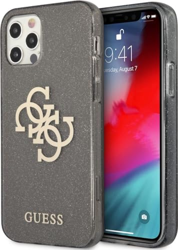 Guess GUHCP12MPCUGL4GBK Hülle für iPhone 12/12 Pro 6,1 Zoll Schwarz Glitzer 4G Big Logo