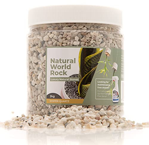 Natural World - Piedras decorativas para plantas (2kg, 5 mm de diámetro), perfectas para macetas de plantas por dentro y por fuera | para el hogar, jardín, macetas y (cuarzo de ostra)