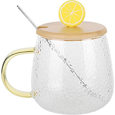 400 ml süße hitzebeständige Glastasse mit Edelstahllöffel und Bambusdeckel((Lemon))