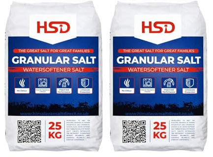 HSD SALT Granular 25Kg Water Softener Best For Laundry Kitchen Dish Washing | Compatible to All Water Softener Machines | Premium Food Grade 100% Genuine British Salt (2 Bag)