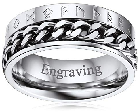 FaithHeart Edelstahl Fingerring für Herren Damen Kette Fingerring zum drehen Viking Rune Spinnerring Punk Viking Schmuck Hip pop Ring mit Geschenkebox für Geburtstag Valentinstag