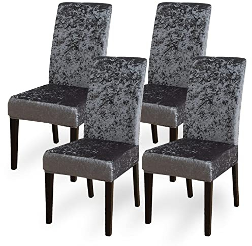 Aisprts Stuhlhussen Velvet Esszimmer Stuhlbezüge Abnehmbare Waschbare Stretch Stuhlhussen 4er Set für Zuhause, Küche, Bar, Hotel, Hochzeit, Zeremonie, Restaurant, Party, B1 Samt Grau