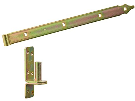 BRESKO Ladenband mit Kloben Set gelb verzinkt 30-80 cm Torband Türband Scharnier Tor Gartentor (500x40 mm - Ø16 mm)