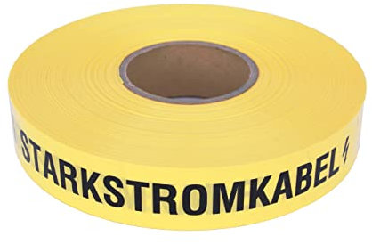 PremSecure Trassenwarnband Achtung Starkstromkabel 75m Trassenband Warnband Trassierband Erdkabel 40mm breit 0,15mm stark schwarz gelb kurz