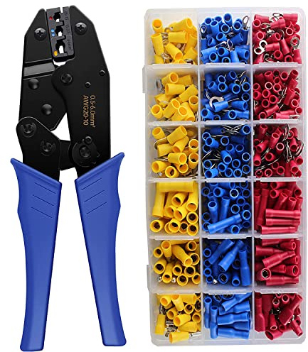 Flytuo Kabelschuhe Set, Crimpzange mit Ratschenfunktion für AWG20-10/0.5-6mm², Starkwecker und Kupplungskabel - 700 Stück