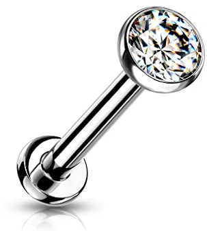 Paula & Fritz® Push-In Labret Piercing Kugel Zirkonia Titan-IUM Grade 23 Piercing Set 0,8-mm 1-mm 1,2-mm Stab-Dicke Madonna Medusa Monroe Helix Tragus