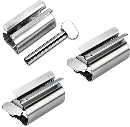 3 Stücke Tubenquetscher Tubenpresse, Edelstahl Zahnpasta Squeezer, Tuben Sitzhalter Ständer, Drehen Zahnpastaspender mit Standfunktion für Badezimmer (Silber)