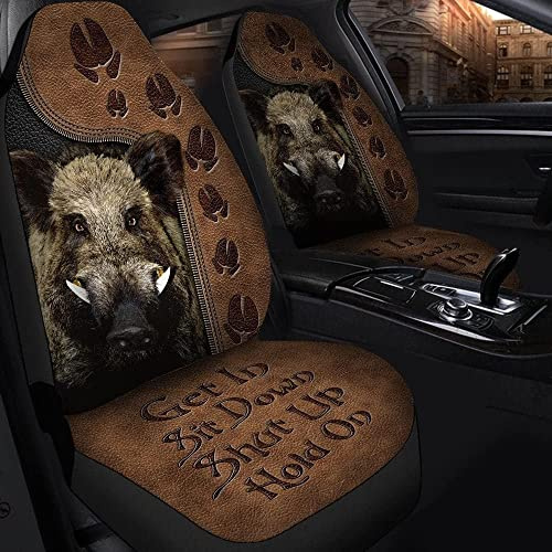 Siège De Voiture Housse De Siège Motif en Cuir Marron 3D Empreintes De Chasse Au Sanglier Car Seat Cover Confortable Couvre Siège Voiture pour Suvs, Auto, Vehicles, 52X138Cm