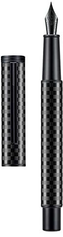 Hongdian Black Carbon Fiber Fountain Pen Extra Fine Nib Elegant Design Smooth Writer with Refillable Converter and Metal Pen Case Set